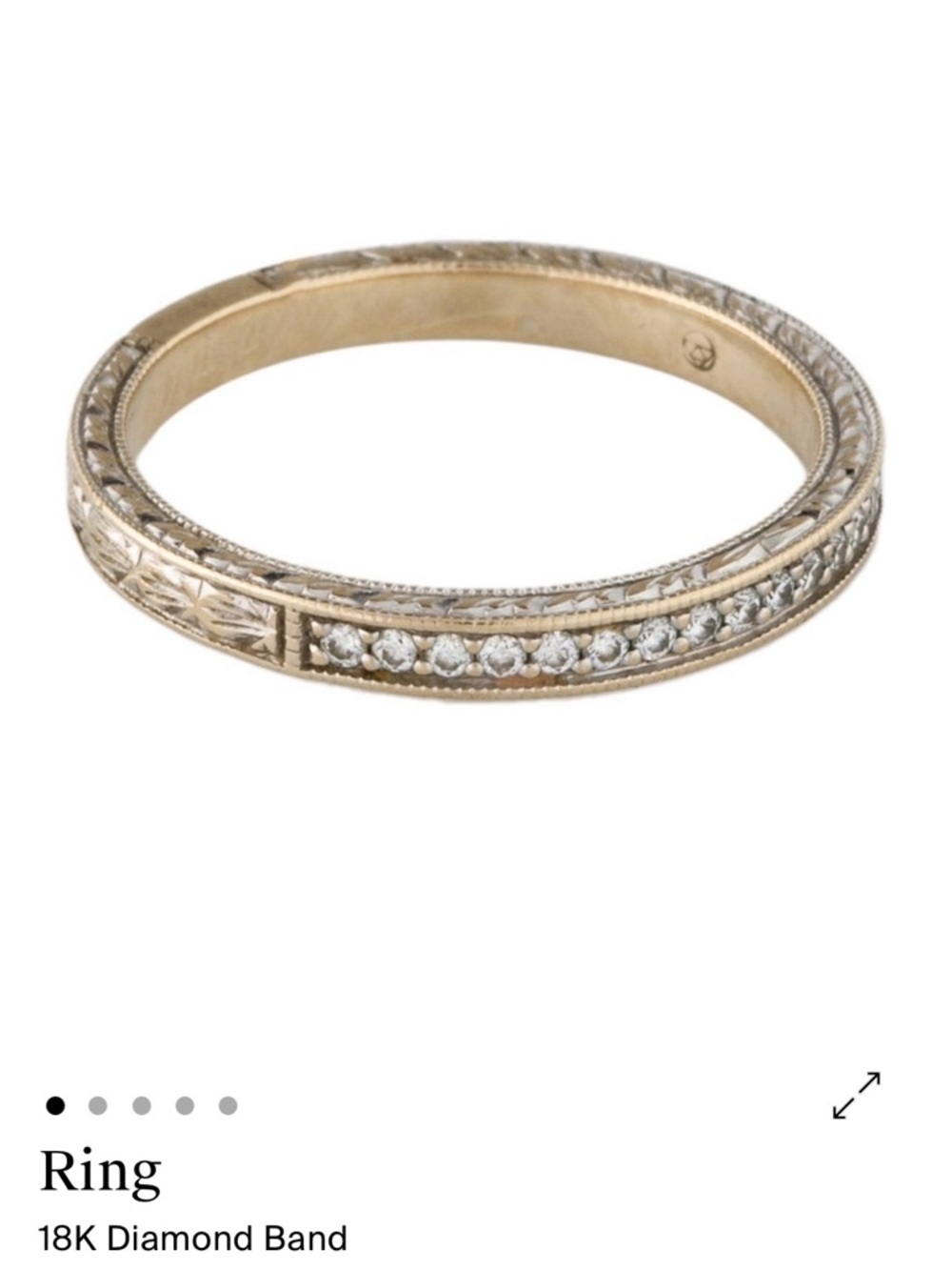 Stacking Ring stamped 18k Gold Diamond half eternity band size 5.5 milgrain